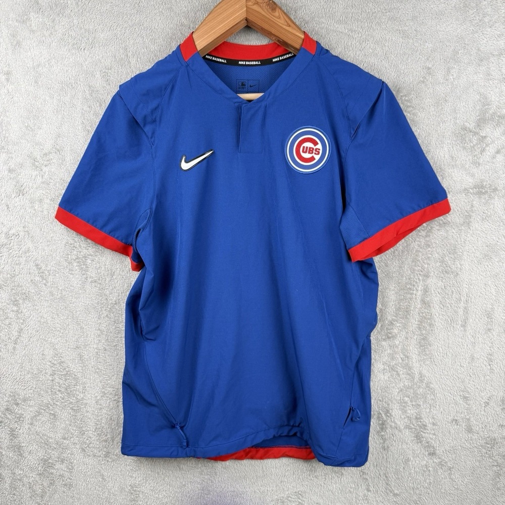 Chicago Cubs Pullover Jacket Mens Small Nike Baseball MLB Logos S/S Zip Pockets